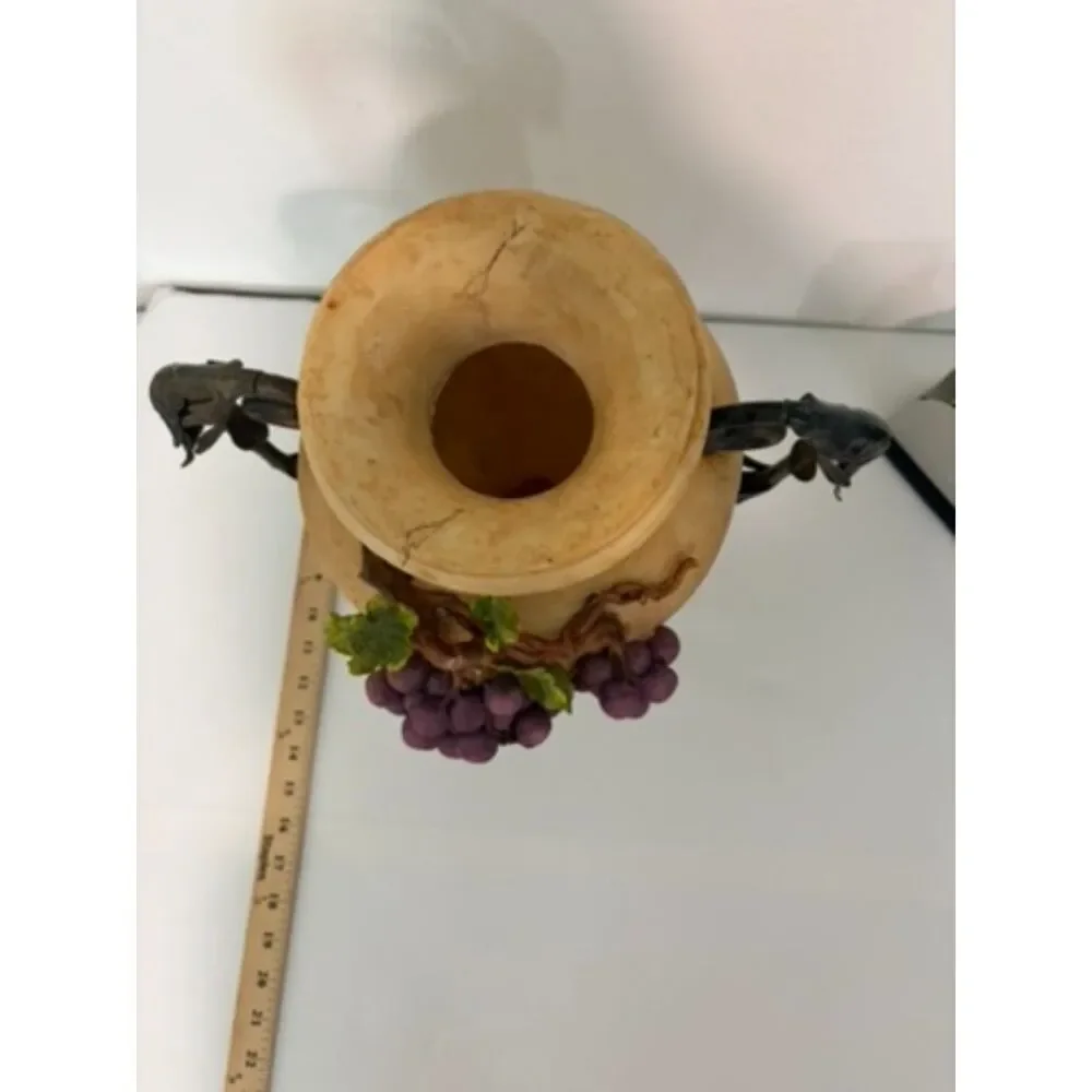 decorative resin and metal vase with faux grapes